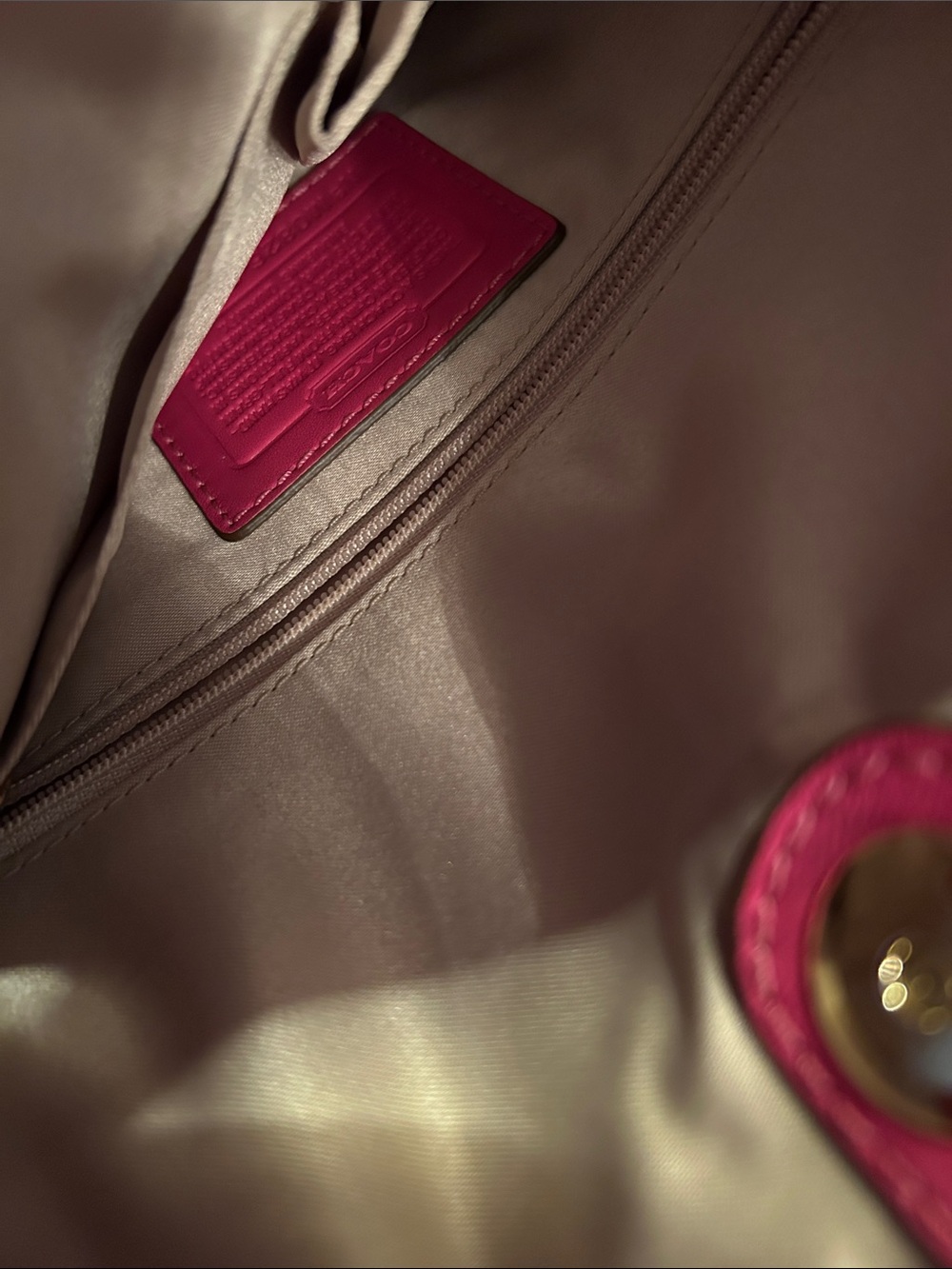 Coach Taupe Shoulder Bag with Hot Pink Trim